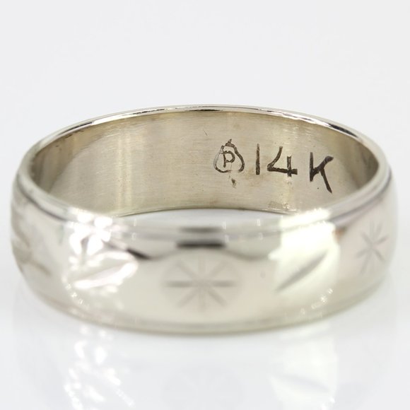 14k White Gold Etched Band Ring - Picture 2 of 3